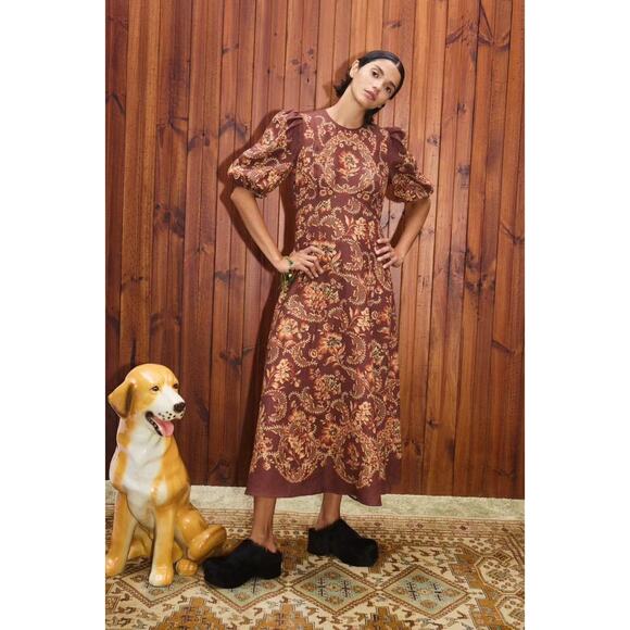 Alemais Seraphina printed linen midi dress US 2 - Picture 1 of 11